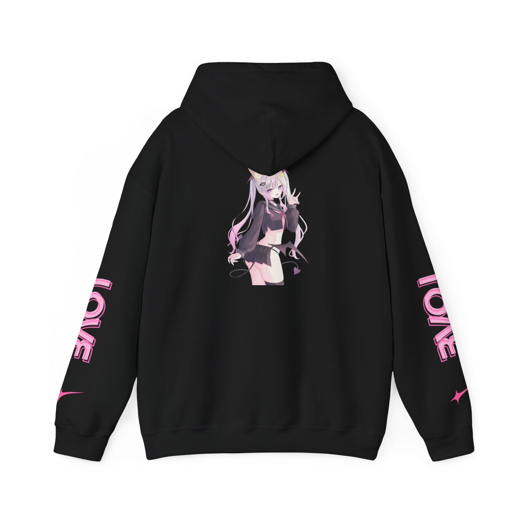 Sweat à capuche pour Femme rose « LOVE » style anime girl