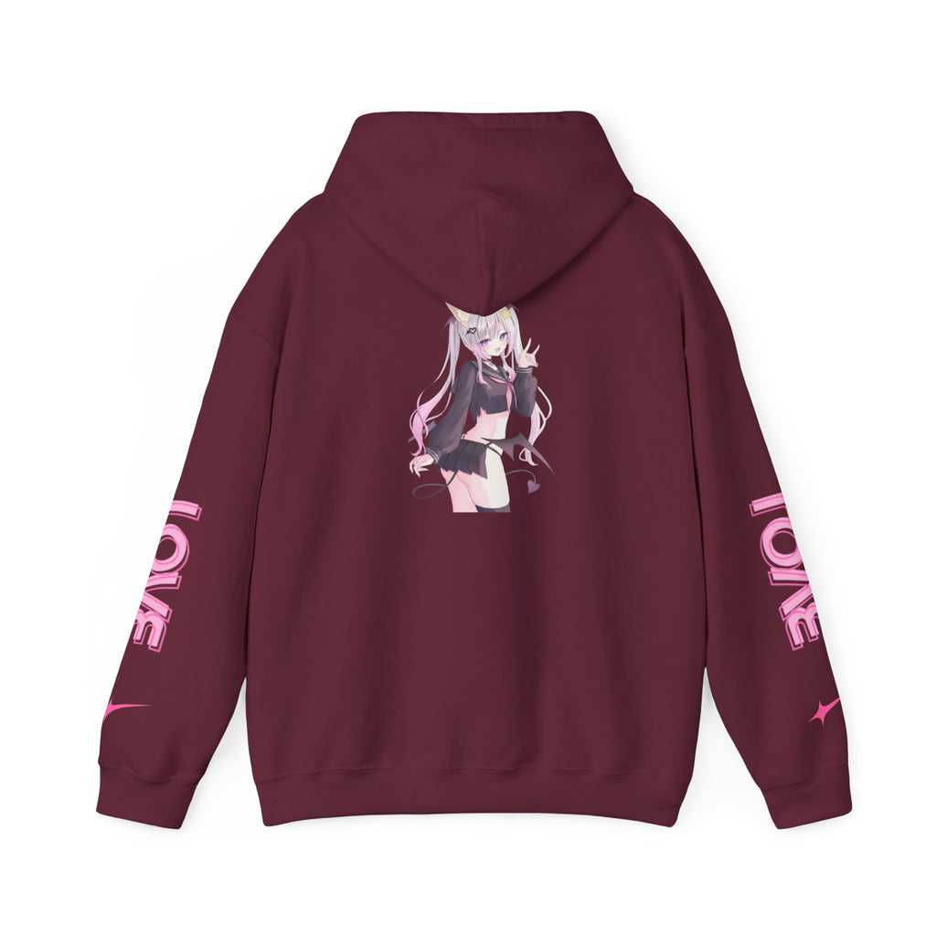 Sweat à capuche pour Femme rose « LOVE » style anime girl