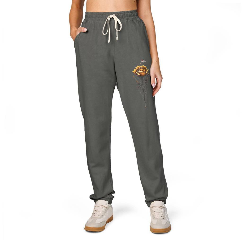 Rose Dagger Sweatpants — Garment-Dyed Fleece Joggers with Floral Skull Graphic